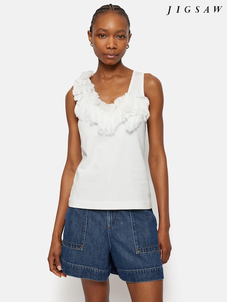 Jigsaw White Ruffle Trim Jersey Top (E11275) | €60