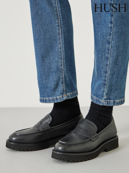 Hush Black Blake Cleated Leather Loafers (E11296) | €72