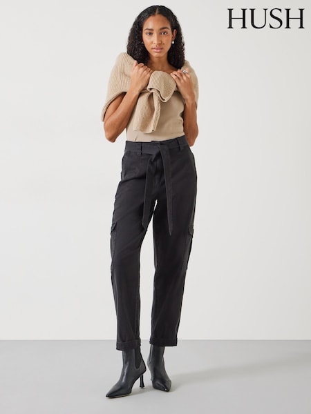 Hush Black High Waist Belted Trousers (E11305) | €49