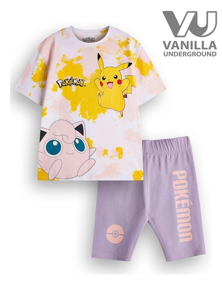 Vanilla Underground Purple Girls Pokemon 100% Cotton T-Shirt and Cycling Shorts Set (E11399) | 99 QAR