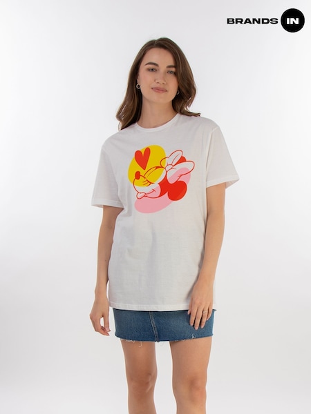 Brands In White Womens Boyfriend Fit Mickey Mouse Faces Disney T-Shirt (E11618) | 124 QAR