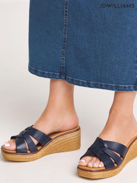 JD Williams Wide Fit Leather Wedge Mules (E11797) | 125 LEI