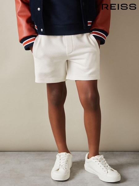 Reiss Off White Robin 9-14 yrs Textured Drawstring Shorts (E11878) | AED202