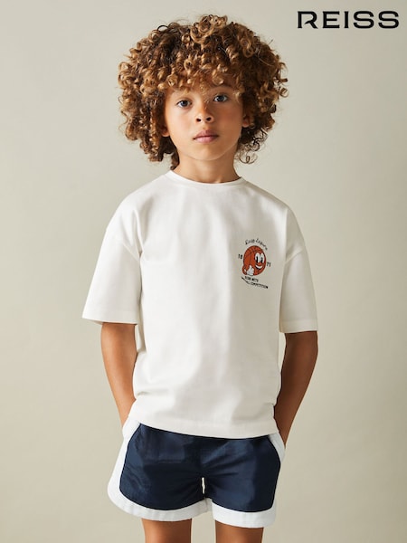 Reiss Off White Nets 9-13 yrs Oversized Cotton Basketball Motif Crew Neck T-Shirt (E11892) | €20