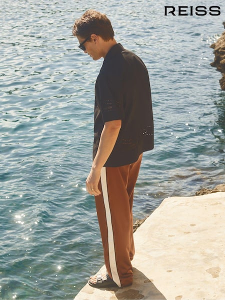 Reiss Tobacco/Ecru Basa Ché Satin Effect Colourblock Drawstring Trousers (E11894) | €225
