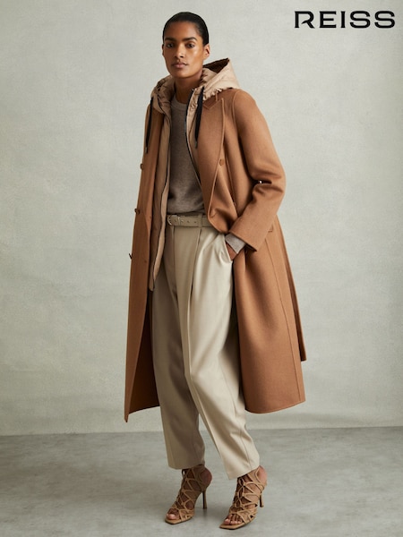 Reiss Toffee Maeve Petite Wool-Blend Double-Breasted Blindseam Coat (E11907) | €209