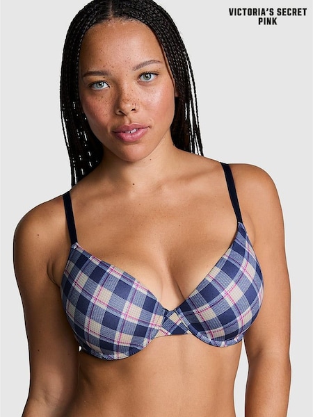 Victoria's Secret PINK Blue Navy Plaid Print Push Up Bra (E11961) | €33