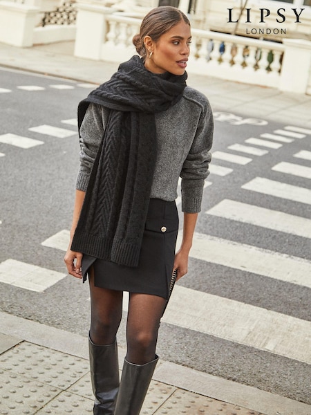 Negru - Lipsy Cosy Cable Scarf With Wool (E12056) | 89 LEI