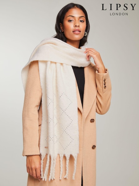 Lipsy Cosy Embellished Argyle Brushed Scarf (E12062) | €11