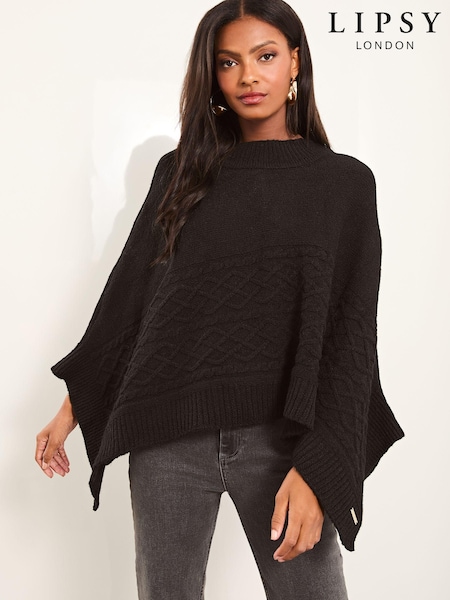 Lipsy Black Super Soft Cable Design Poncho (E12069) | €22