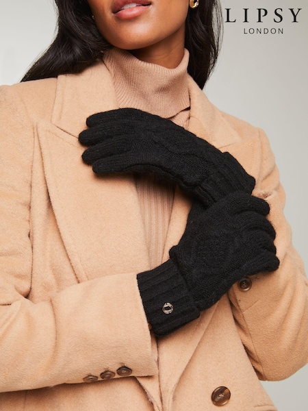 Черный - Lipsy Cosy Cable Gloves With Wool (E12073) | €6