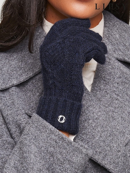 Laivasto Sininen - Lipsy Cosy Cable Gloves With Wool (E12074) | €11
