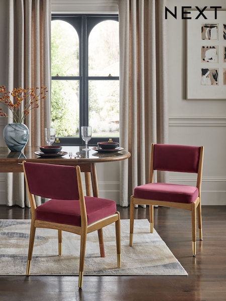 Set of 2 Soft Velvet Cranberry Red Flinton Dining Chairs (E12084) | €405
