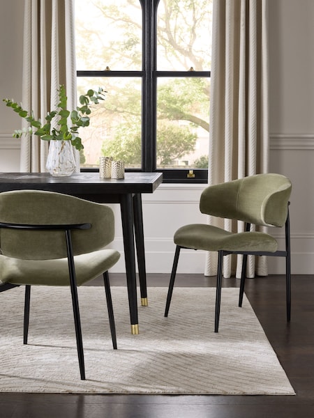 Set of 2 Relaxed Chenille Olive Green Bryer Dining Chairs (E12086) | €365