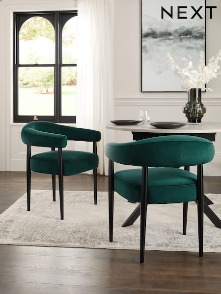 Set of 2 Soft Velvet Juniper Aire Black Leg Dining Chairs (E12088) | €415