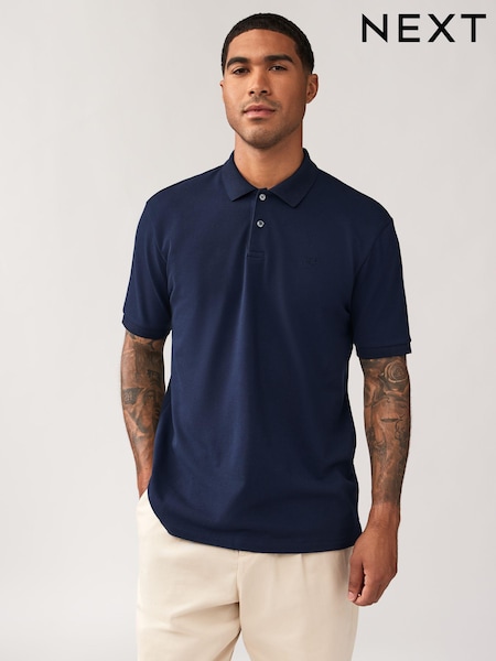 Navy Monogram Embroidery Regular Fit Short Sleeve Pique Polo Shirt (E12254) | €5