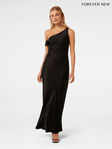 Negru - Forever New Blake Satin Tipped Shoulder Rochie lungă (E12272) | 573 LEI