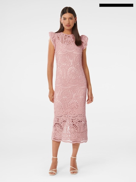 Roz - Forever New Lilly Lace 100% Bumbac Midi Rochie (E12274) | 354 LEI