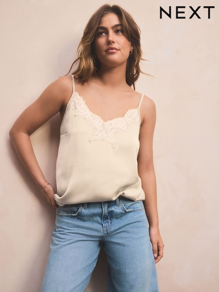 שמנת - Lace Trim Cami Top (E12342) | ‏67‏₪