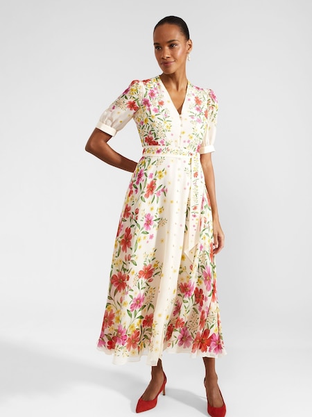 Hobbs White Silk Aurelia Dress (E12360) | AED2,032