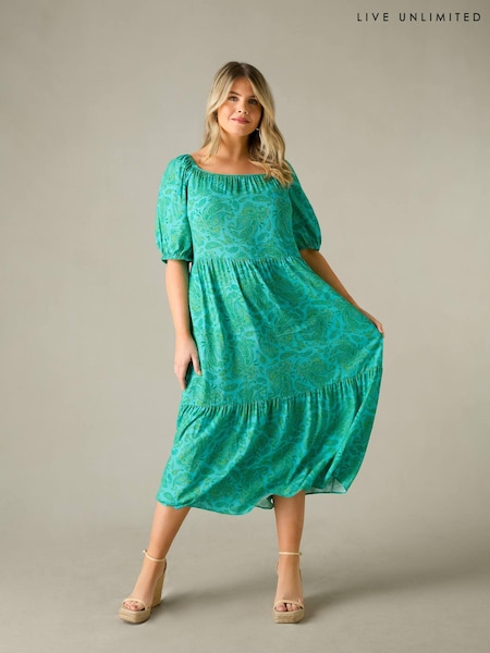 Live Unlimited Green Curve Petite Paisley Puff Sleeve Maxi Dress (E12375) | €46