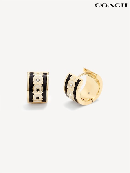 COACH Gold Tone Signature Huggie Earrings (E12388) | €126