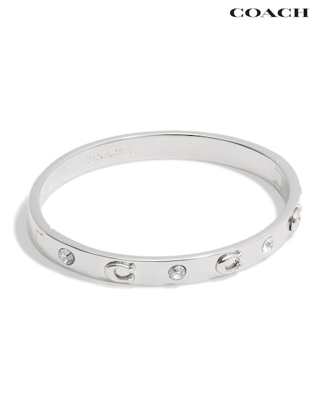 Coach Silver Tone Signature Stone Bangle Boxed Bracelet (E12390) | €118
