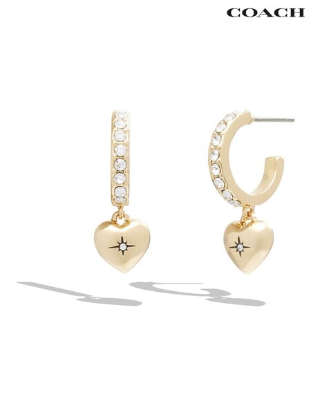 Coach Gold Tone Iconic Heart Huggie Earrings (E12399) | kr1 160