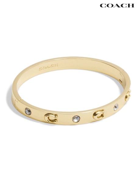 Coach Gold Tone Signature Stone Bangle Boxed Bracelet (E12403) | €118
