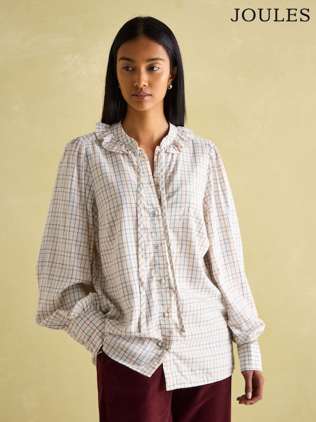 Joules Harper Check Cotton Tie Neck Blouse (E12456) | R$ 495