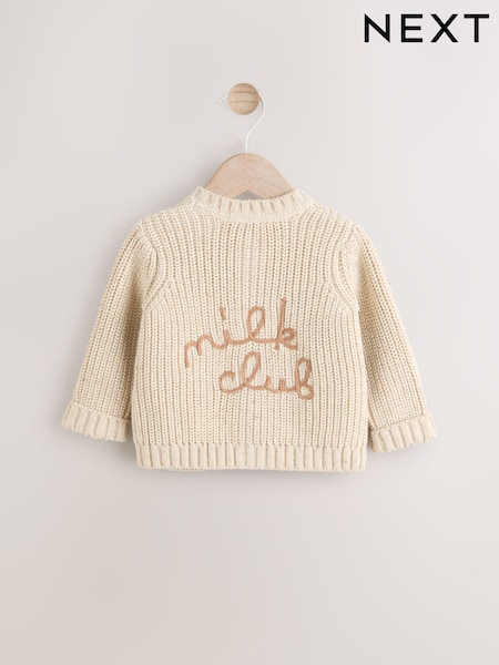 ניטרלי - Chunky Knitted Embroidered Baby Cardigan (E12485) | ‏67‏₪ - ‏75‏ ₪