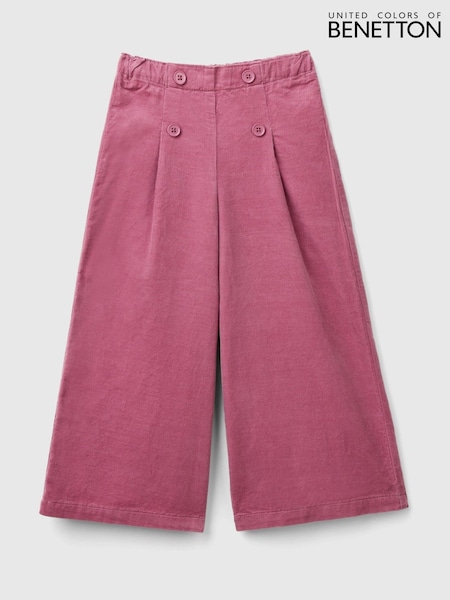 Benetton Pink Wide Velvet 100% Cotton Trousers With Elasticated Waist (E12504) | ‏151‏₪