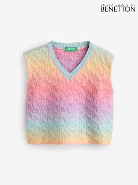 Benetton Pink/Blue 100% Cotton Cable Knit Vest (E12506) | 283 LEI