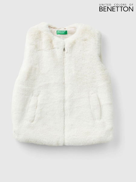Benetton Cream Soft Faux Fur Gilet With Zip Closure (E12511) | AED163