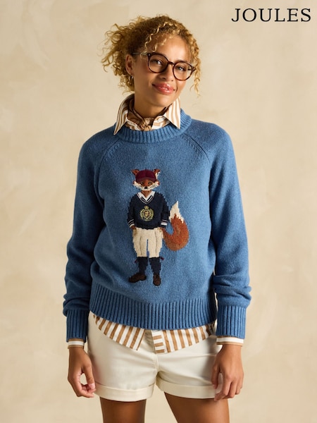 Joules Jonty Blue Cotton Rich Intarsia Knit Jumper (E12527) | $111