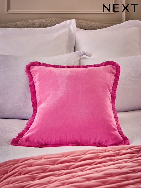 Fuchsia Pink 59 x 59cm Soft Velour Fringe Cushion (E12548) | €25