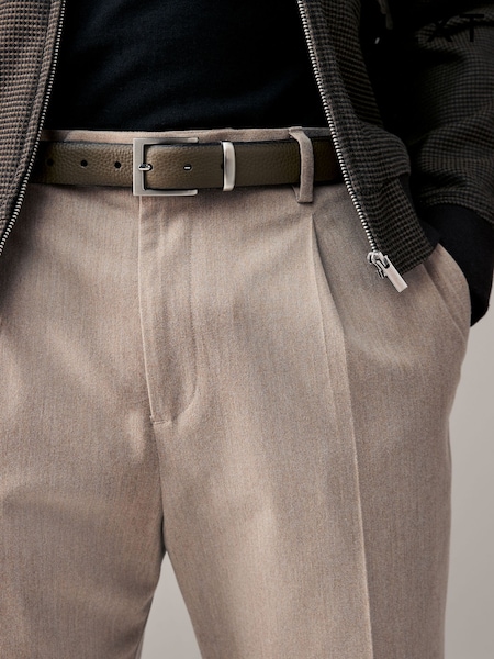 Brown/Khaki Textured Metal Keeper Leather Belt (E12567) | €7