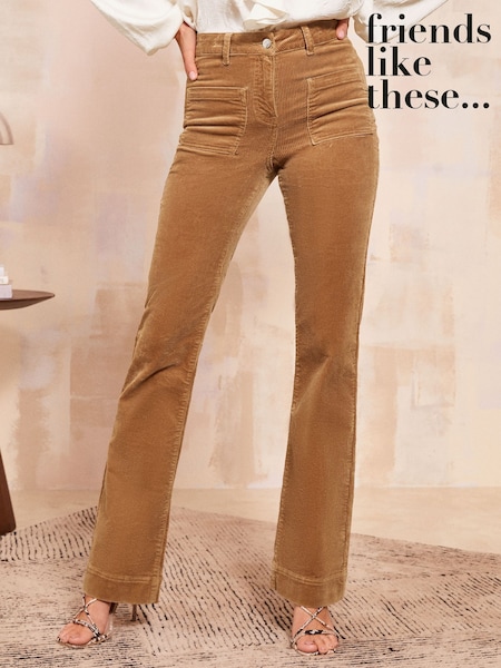 Friends Like These Brown Corduroy High Waist Pocket Flare Jeans (E12577) | AED179