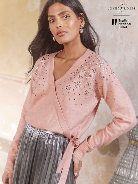Love & Roses Pink Embellished Wrap Jumper (E12595) | €35