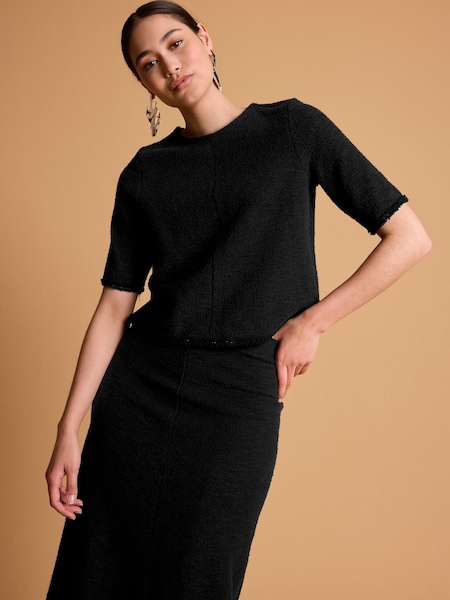 Schwarz - Boucle Kurzarm Top (E12632) | 26 €