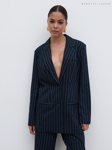 Pretty Lavish Blue Flynn Oversized Boxy Pinstripe Blazer (E12713) | €34