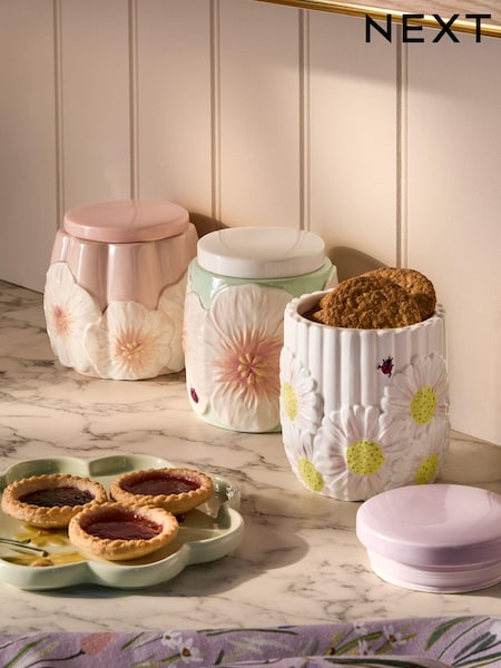 Set of 3 Pastel Lila Floral Storage Jars (E12745) | €39