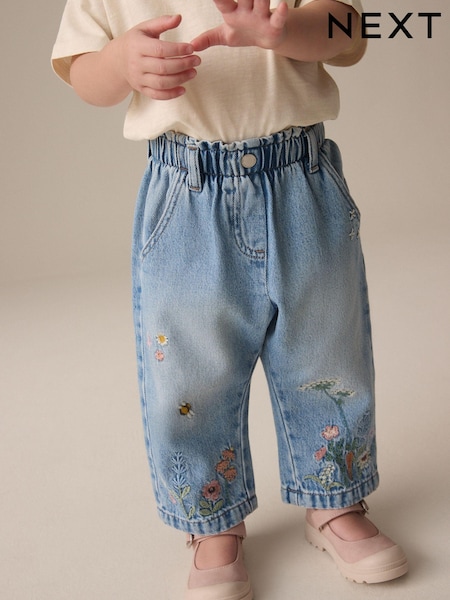 Denim Floral Print Embroidered Barrel-Leg Jeans (3mths-7yrs) (E12749) | 3,290 ISK - 3,725 ISK