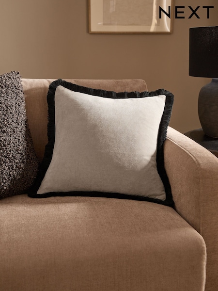 Soft Velour Contrast Fringe 45 x 45cm Cushion (E12769) | 12 €
