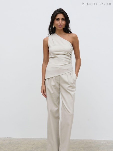 Pretty Lavish Cream Lorna One Shoulder Ruched Top (E12771) | €37