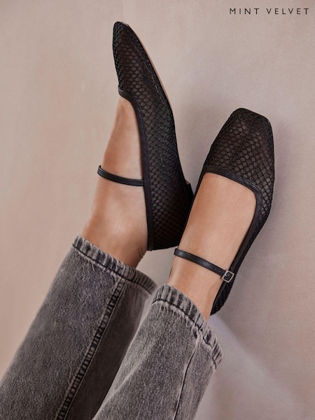 Mint Velvet Black Mesh Ballet Pumps (E12790) | $173
