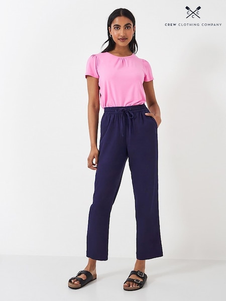 Crew Clothing Blue Linen Blend Tapered Trousers (E12828) | €37