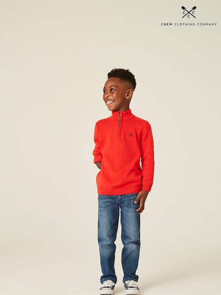 Roșu - Crew Clothing Jumper cu jumătate de fermoar din bumbac 100%. (E12845) | 238 LEI - 298 LEI