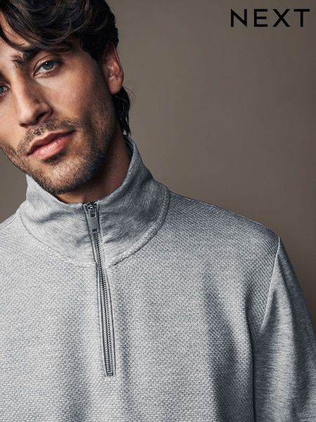 Grey Marl Quarter Zip Textured Funnel Sweatshirt (E12947) | €43