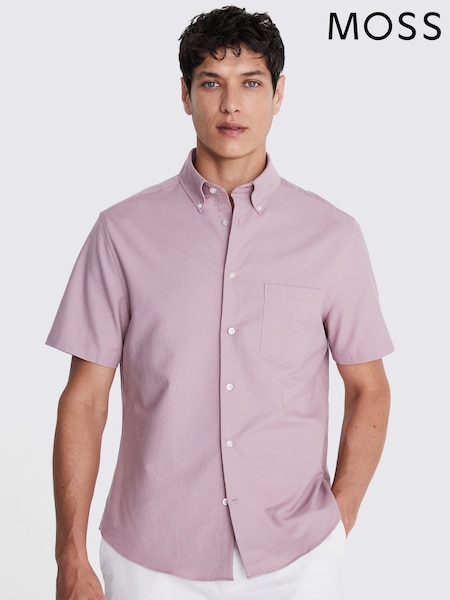Pölyinen Vaaleanpunainen - Moss Short Sleeve Washed Oxford 100% Cotton Shirt (E12961) | €55
